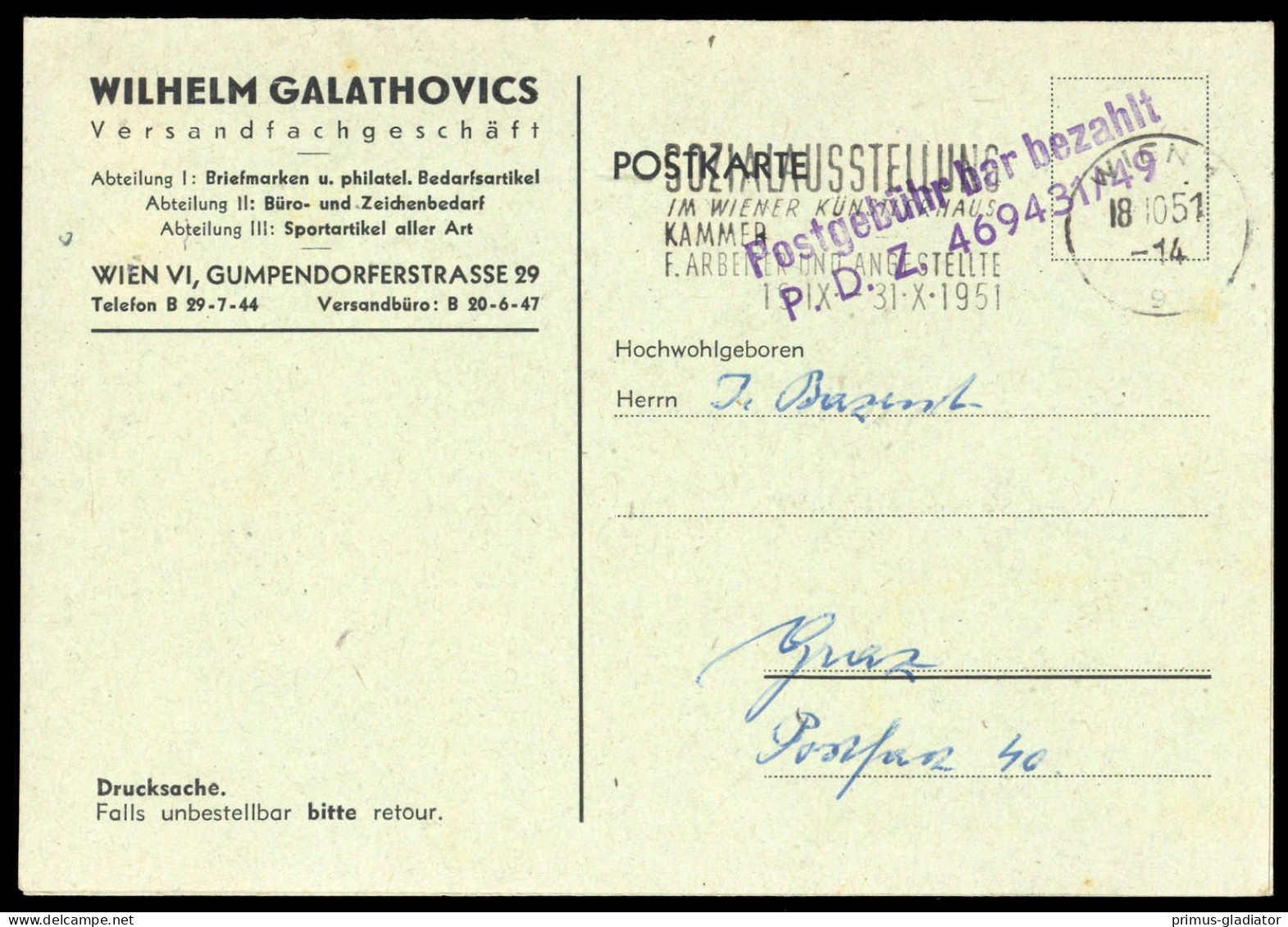 1951, Österreich, Brief - Mechanische Afstempelingen