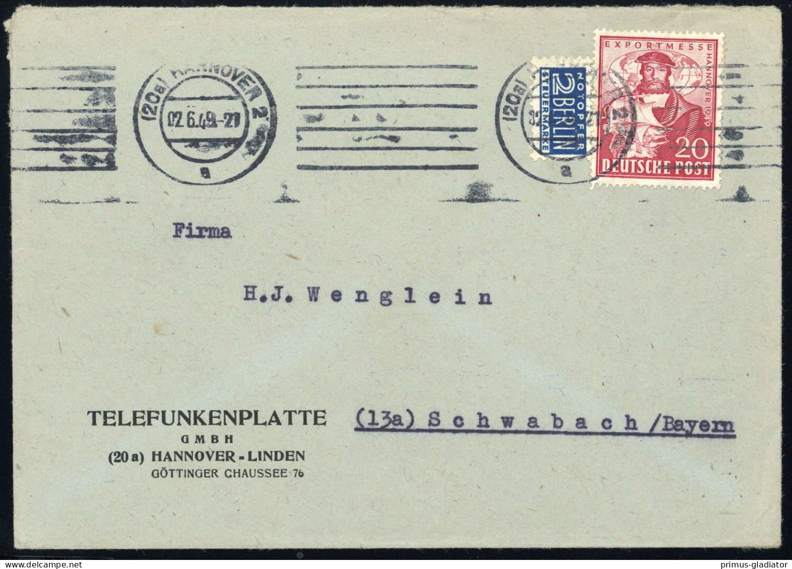 1949, Bizone, 104, Brief - Briefe U. Dokumente