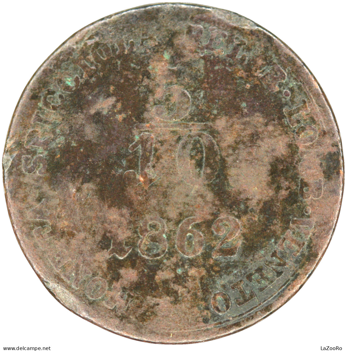 LaZooRo: Italy LOMBARDY-VENETIA 1/2 Soldo 1862 V G / VG - Lombardije-Venetië