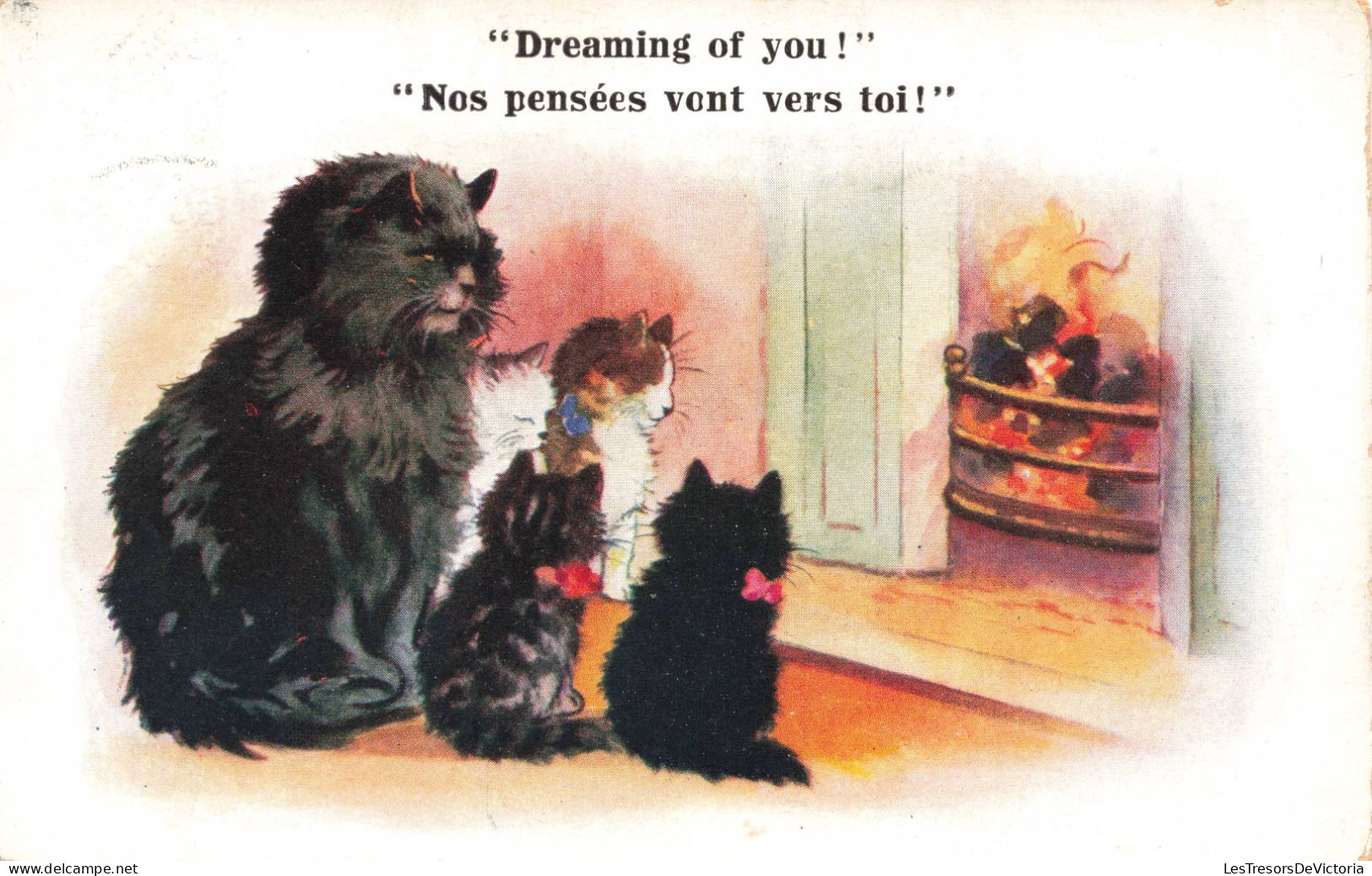 ILLUSTRATION - Des Chats Autour Du Feu - Dreaming Of You - Carte Postale Ancienne - Ohne Zuordnung