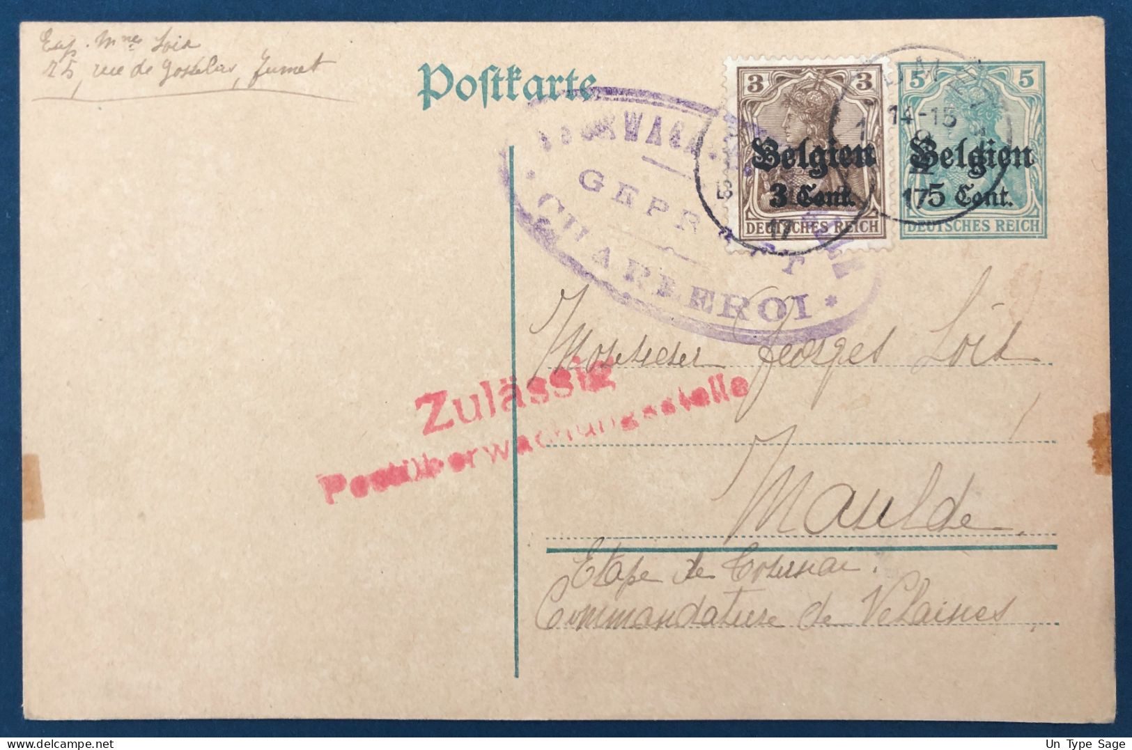 Belgique, Entier-carte (occupation) + Complément De Jumet 1917 + Censure Charleroi - (A279) - Sonstige & Ohne Zuordnung