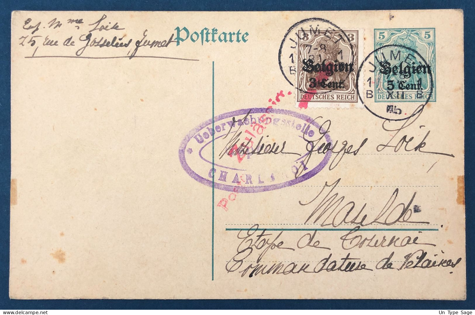 Belgique, Entier-carte (occupation) De Jumet 1916 + Complément, Censure Charleroi - (A296) - Otros & Sin Clasificación