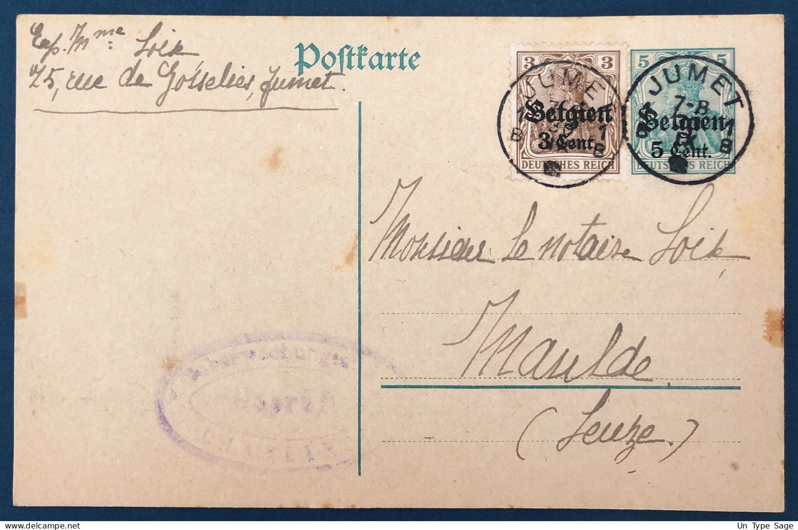 Belgique, Entier-carte (occupation) De Jumet 1916 + Complément, Censure  Charleroi - (A315) - Other & Unclassified