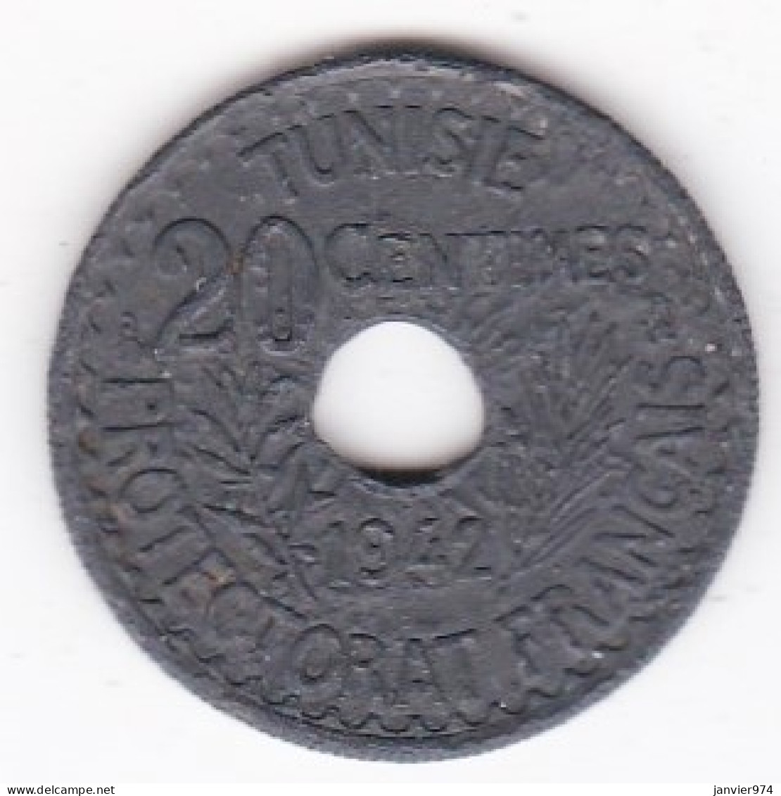 Protectorat Français 20 Centimes 1942, En Zinc, Lec# 124 - Tunisie