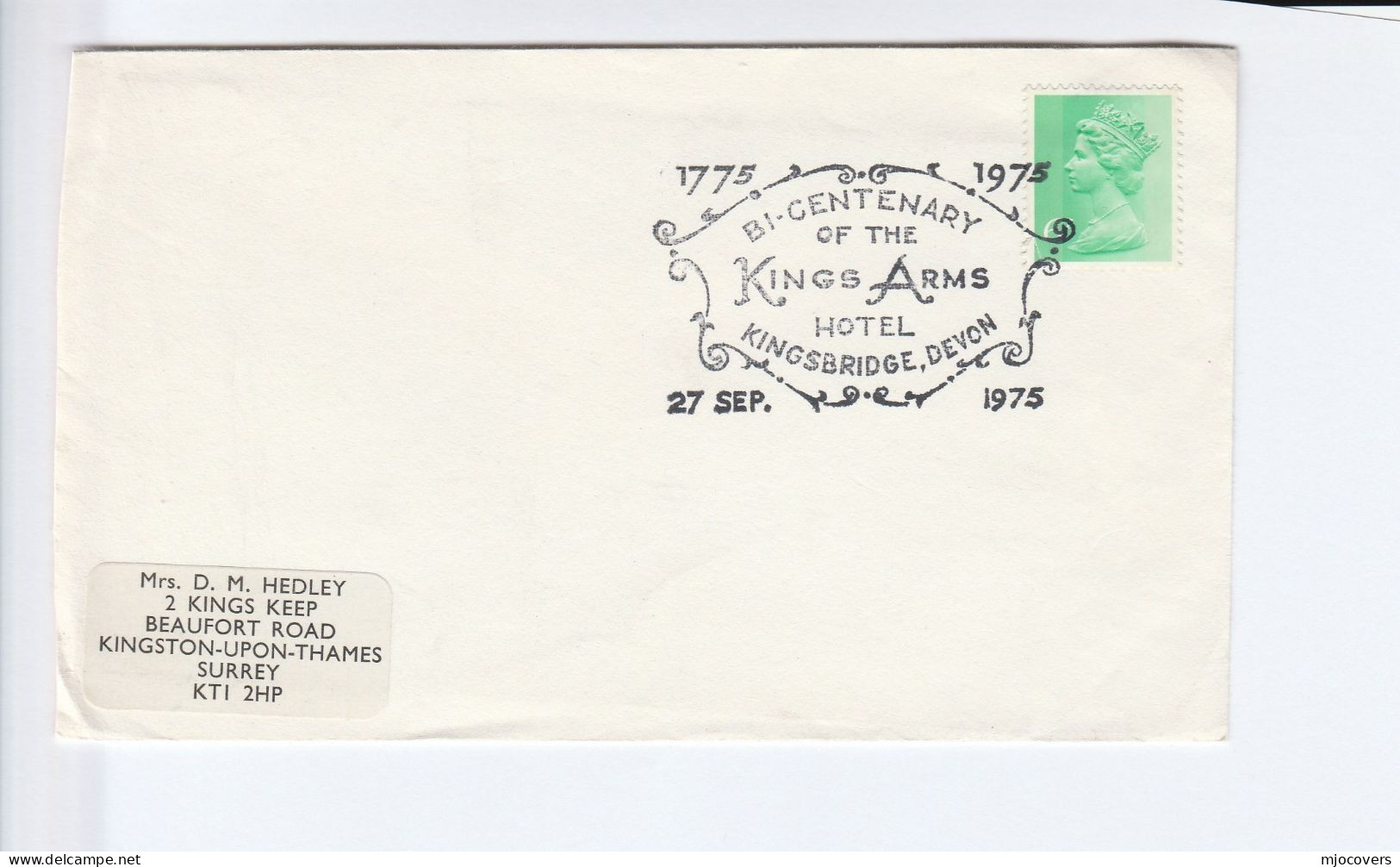 1975 KINGS ARMS HOTEL Cover ANNIV EVENT Kingsbridge GB Stamps - Hotel- & Gaststättengewerbe