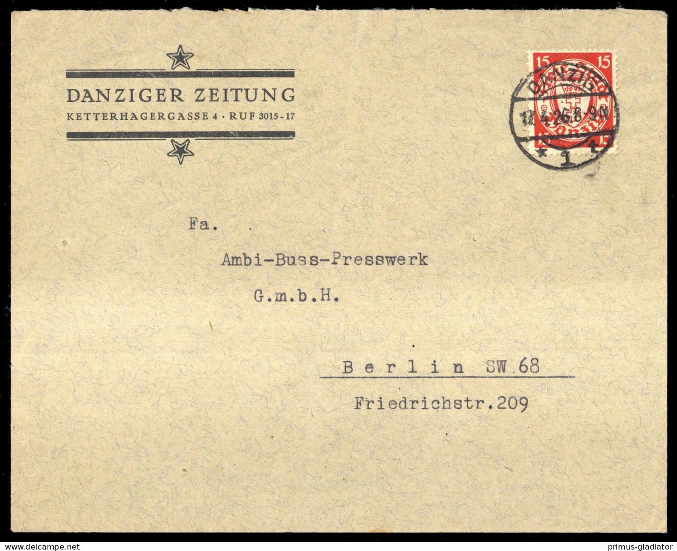 1926, Danzig, 214 X, Brief - Lettres & Documents