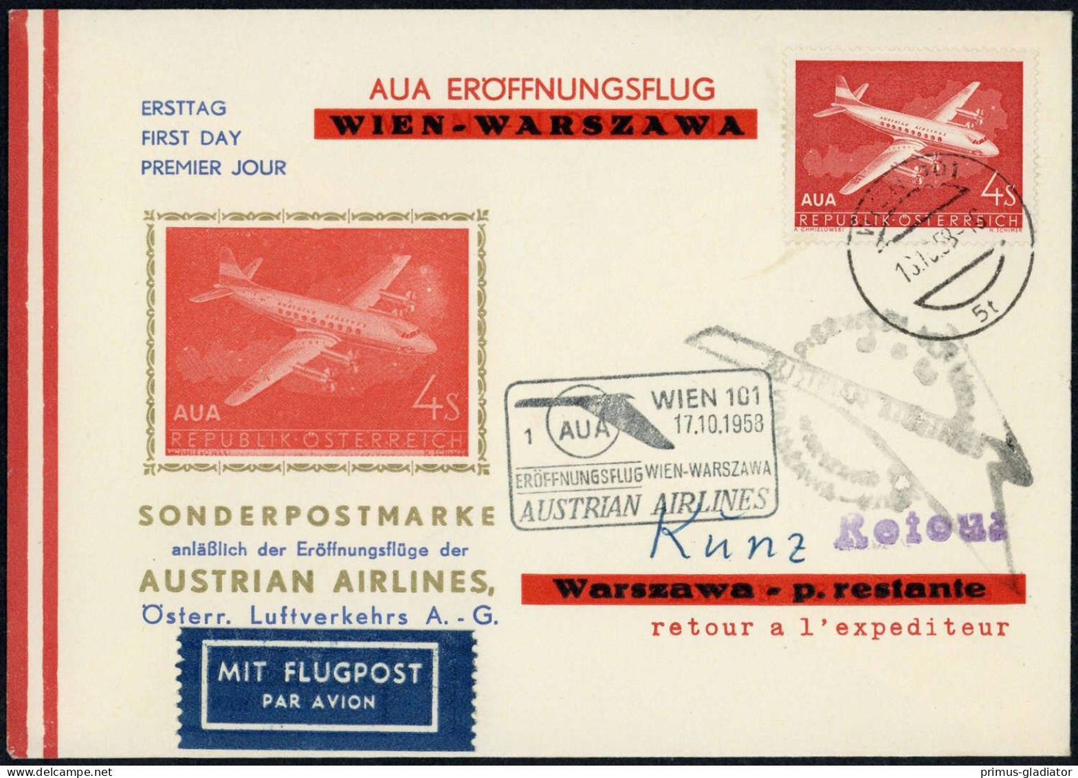 1958, Österreich, ANK 10, Brief - Meccanofilia