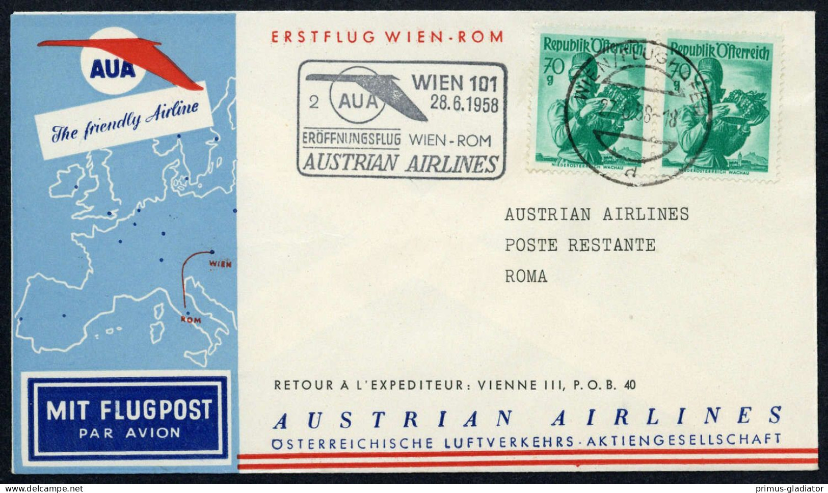 1958, Österreich, ANK 7, Brief - Mechanische Stempel