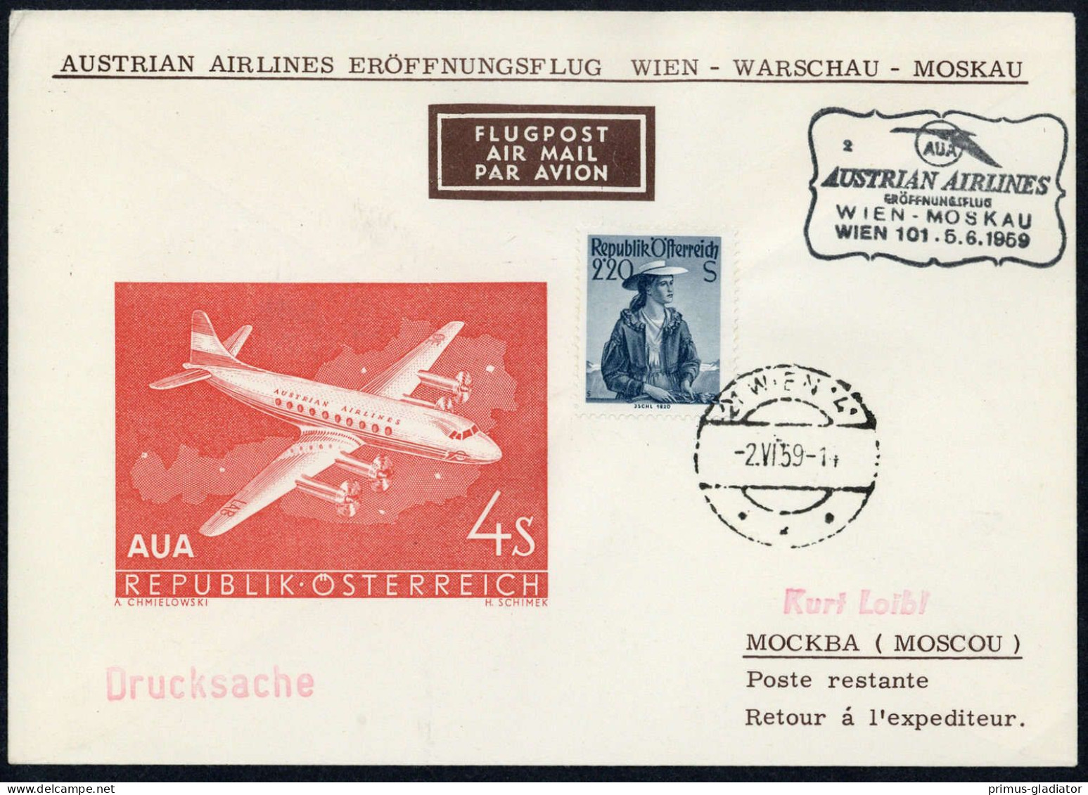 1959, Österreich, ANK 18, Brief - Mechanische Stempel