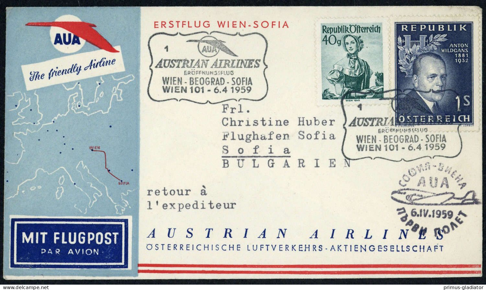 1959, Österreich, ANK 16, Brief - Mechanische Afstempelingen