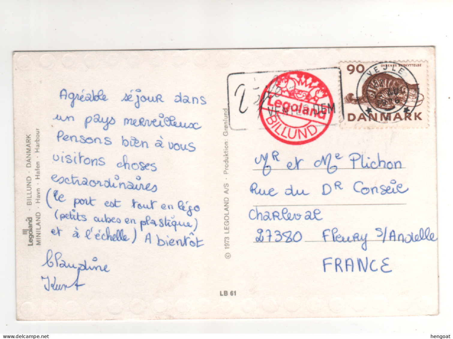 Carte Postale Timbrée Du 13/08/76 Avec Beau Cachet Rouge " Legoland Billund " - Briefe U. Dokumente
