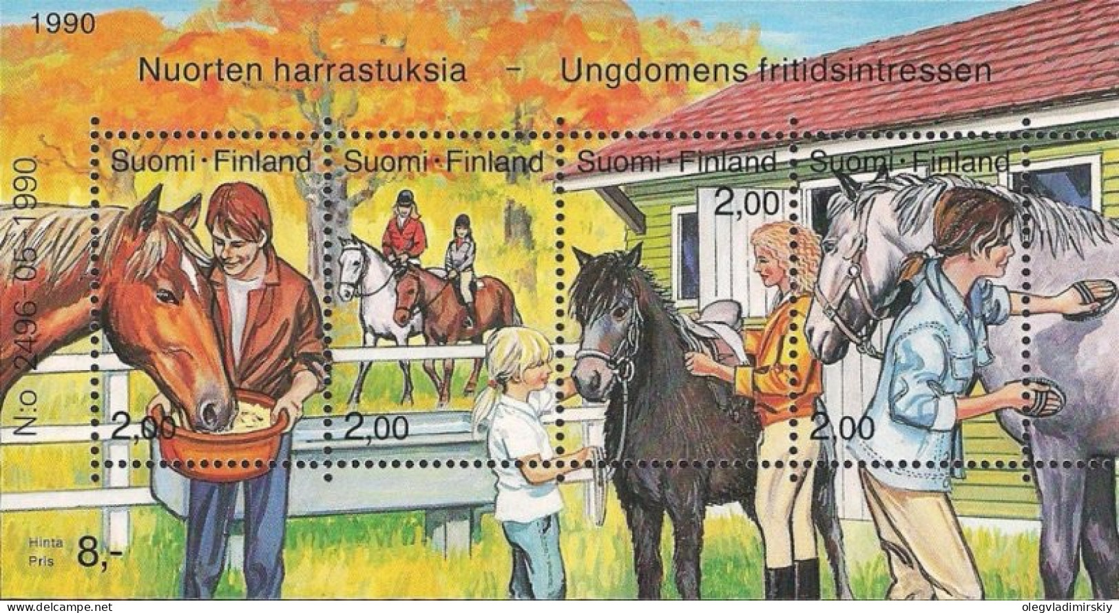 Finland Finnland Finlande 1990 Horses Set Of 4 Stamps In Block Mint - Blocks & Sheetlets