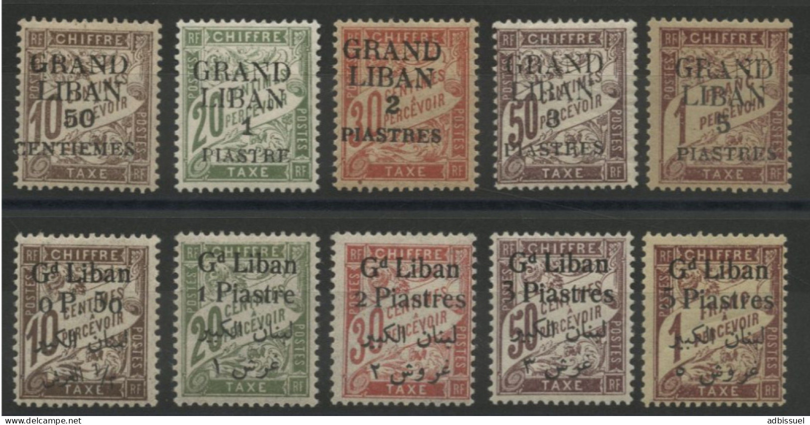 GRAND LIBAN Timbre-Taxe N° 1 à 5 + 6 à 10 COTE 80 € Les 2 Premières Séries, Neuves *(MH), TB - Timbres-taxe