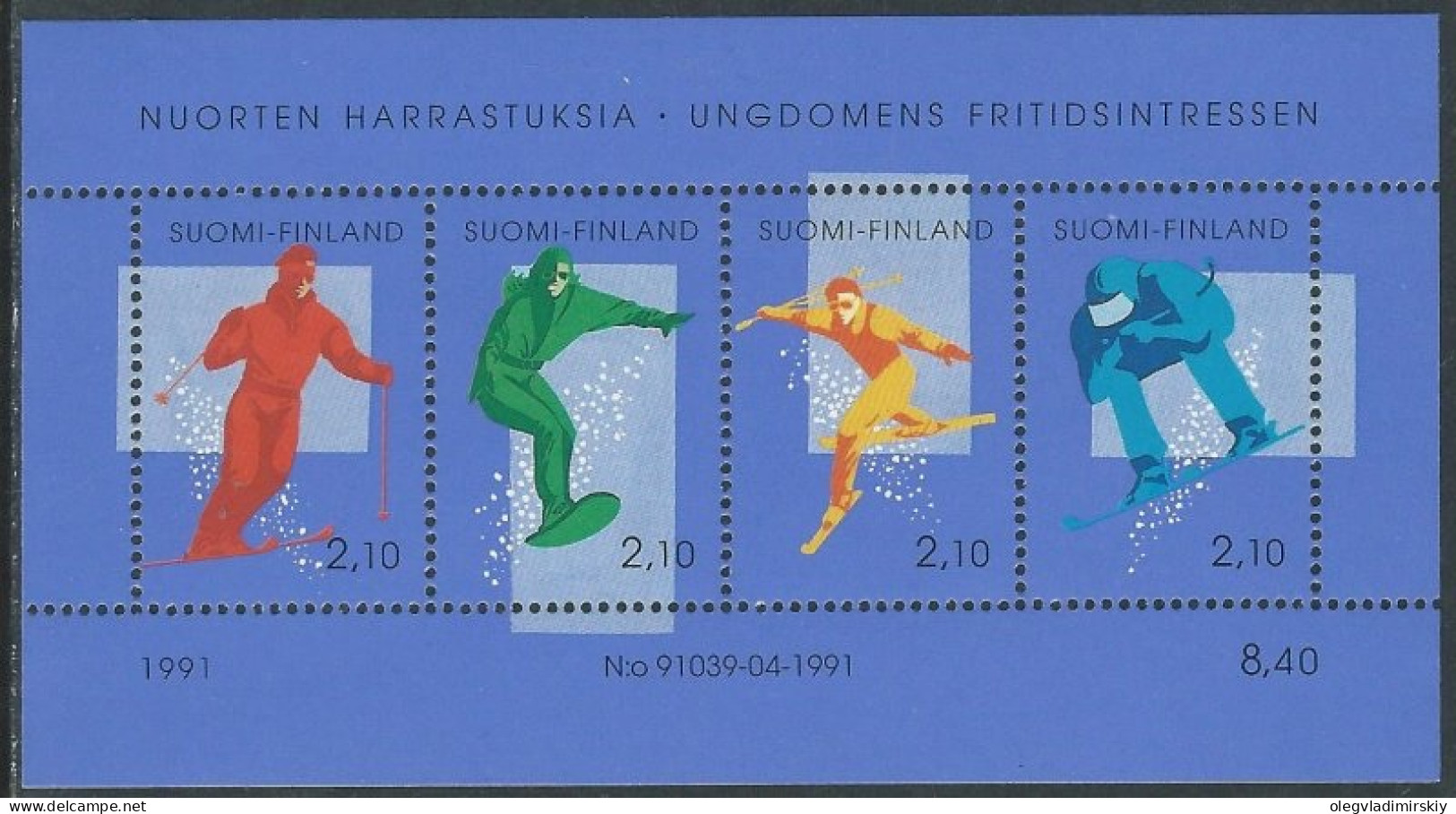 Finland Finnland Finlande 1991 Youth Winter Sports Set Of 4 Stamps In Block Mint - Blocs-feuillets