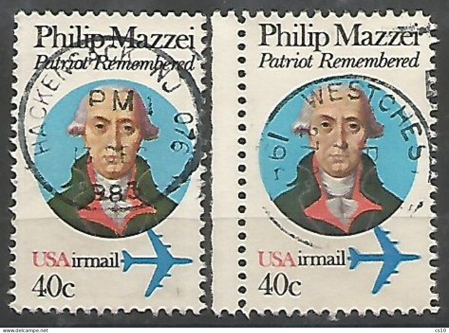 USA 1980 AirMail Philip Mazzei Patriot Cpl 2v Issue Perf.Line+block Sc.#C98 - Used VFU - 3a. 1961-… Oblitérés