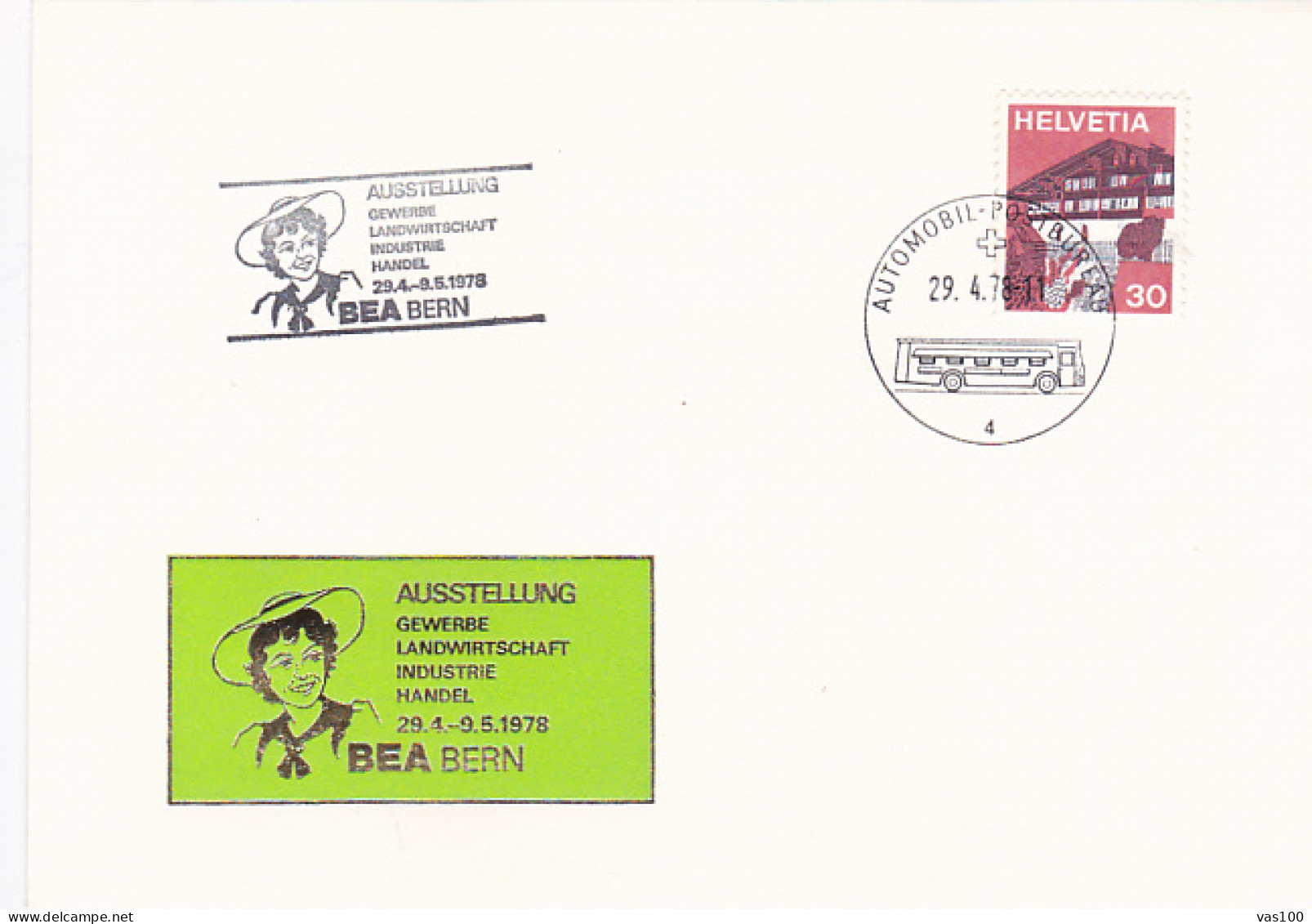 TRANSPORT, BUSS, MOBILE POST OFFICE POSTAMRK ON EXHIBITION SPECIAL COVER, 1978, SWITZERLAND - Busses