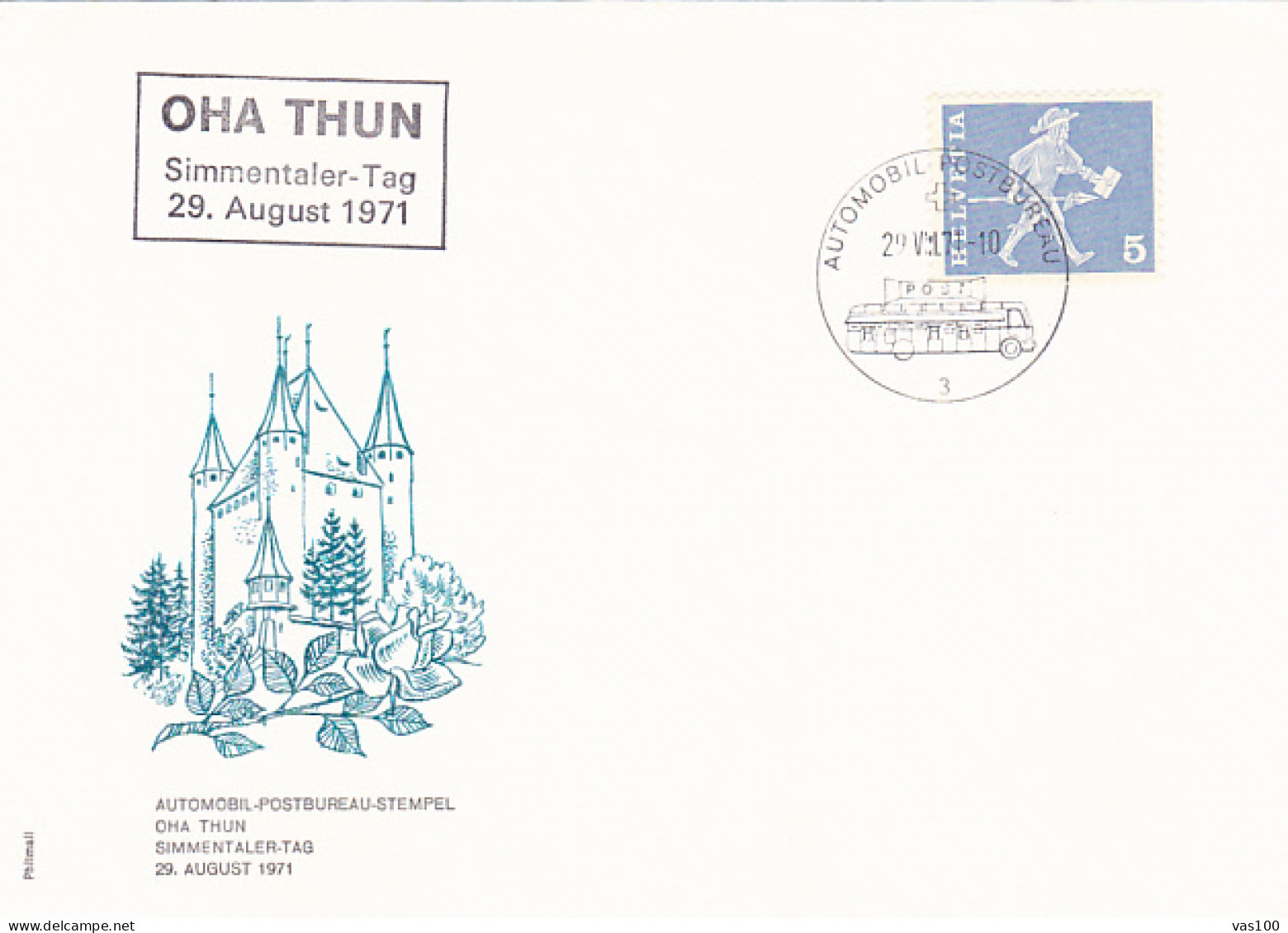 TRANSPORT, BUSS, MOBILE POST OFFICE POSTAMRK ON THUN EXHIBITION SPECIAL COVER, 1971, SWITZERLAND - Busses