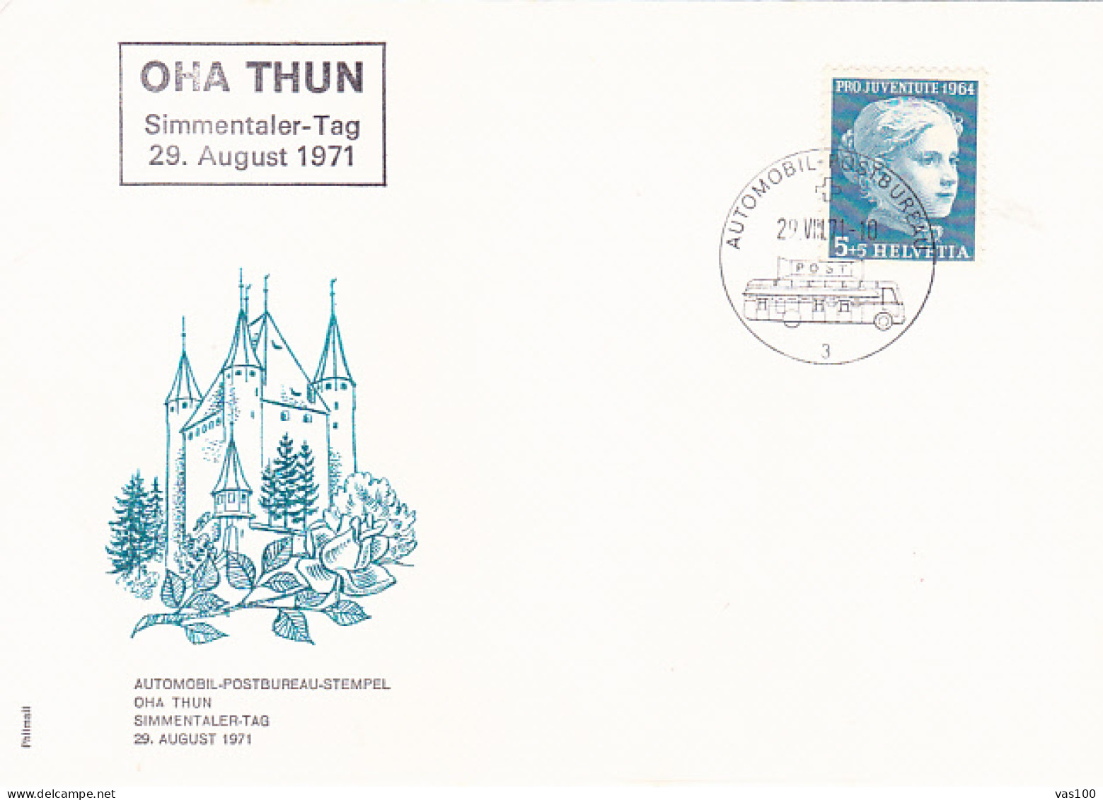 TRANSPORT, BUSS, MOBILE POST OFFICE POSTAMRK ON THUN EXHIBITION SPECIAL COVER, 1971, SWITZERLAND - Busses