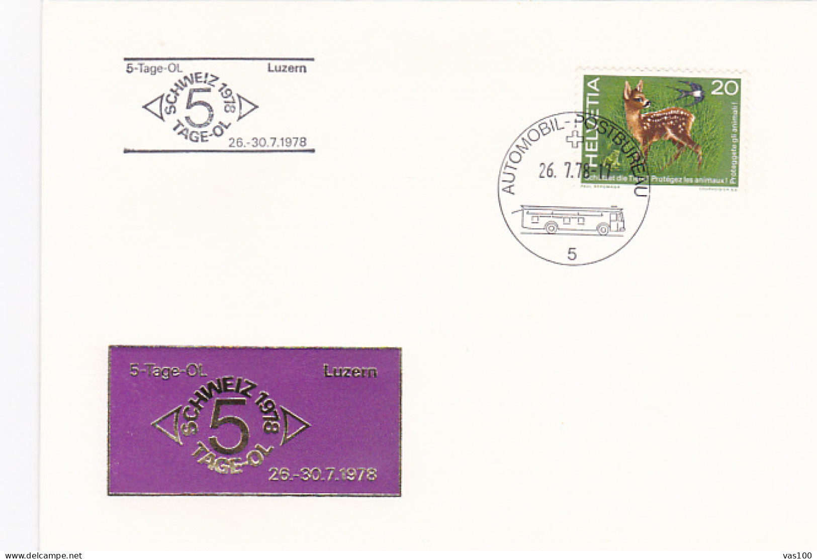 TRANSPORT, BUSS, MOBILE POST OFFICE POSTMARK ON FOREST DAYS SPECIAL COVER, 1978, SWITZERLAND - Bus