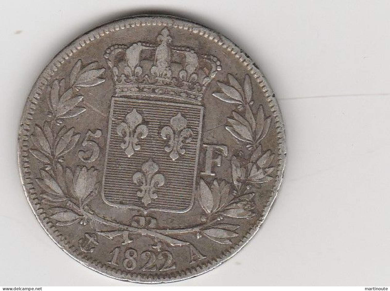 -  MONNAIE 5 FR 1822 A LOUIS XVIII ROI DE FRANCE En Argent Poids 25 Grammes - 5 Francs