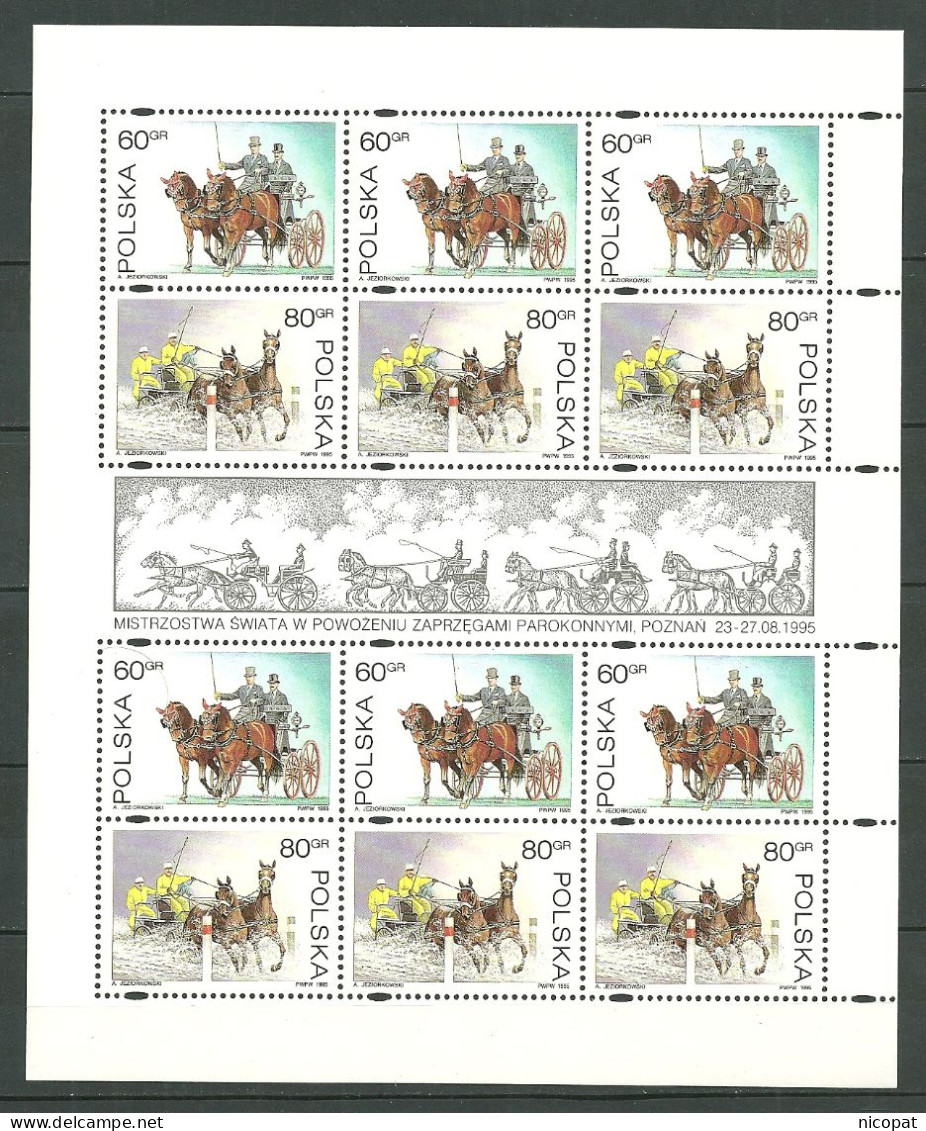 POLAND MNH ** 3342-3343 En Feuille Complète. CHAMPIONNAT DU MONDE D'ATTELAGES. EQUIPAGE EN GRANDE TENUE. CHEVAL. CAROSSE - Volledige Vellen