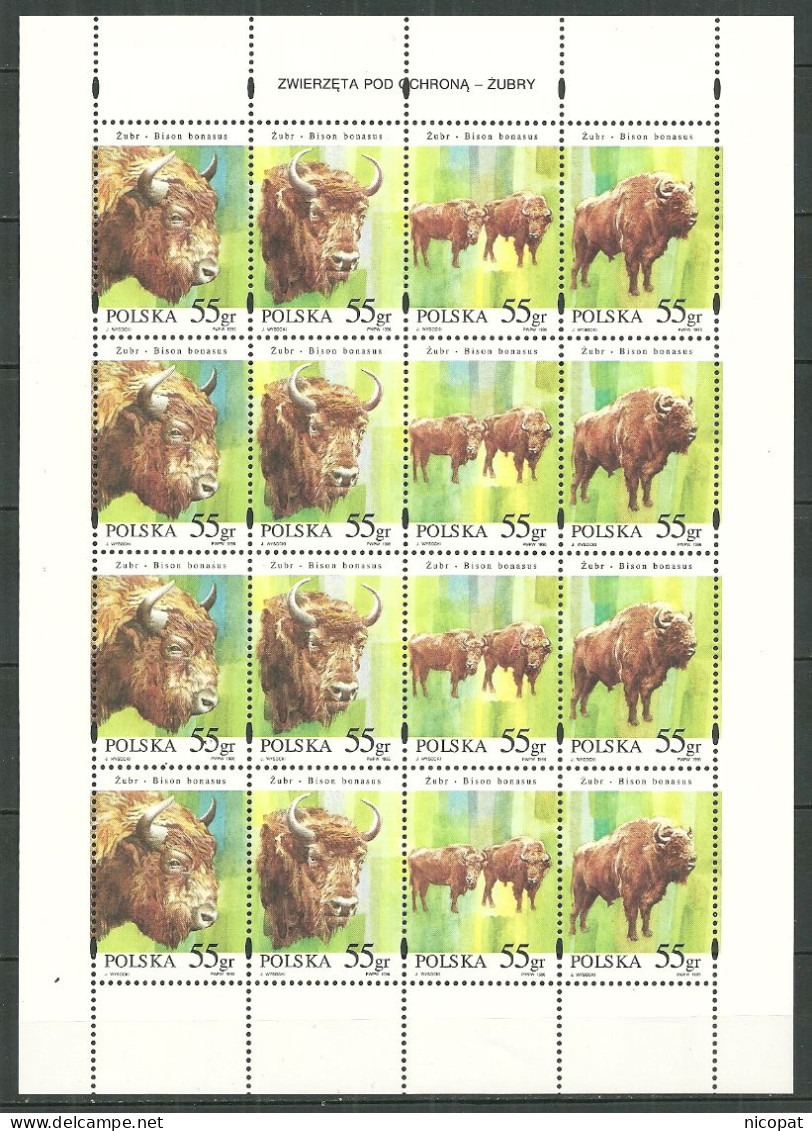 POLAND MNH ** 3415-3418 En Feuille Sheet FAUNE. BISON. ANIMAL - Hojas Completas