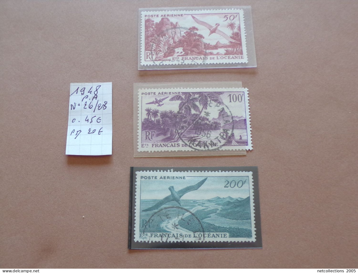 ETABLISSEMENT DE L'OCEANIE POSTE AERIENNE 1948 N°26/28 - OBLITERE AVEC CHARNIERE (Pochette Roses) - Airmail