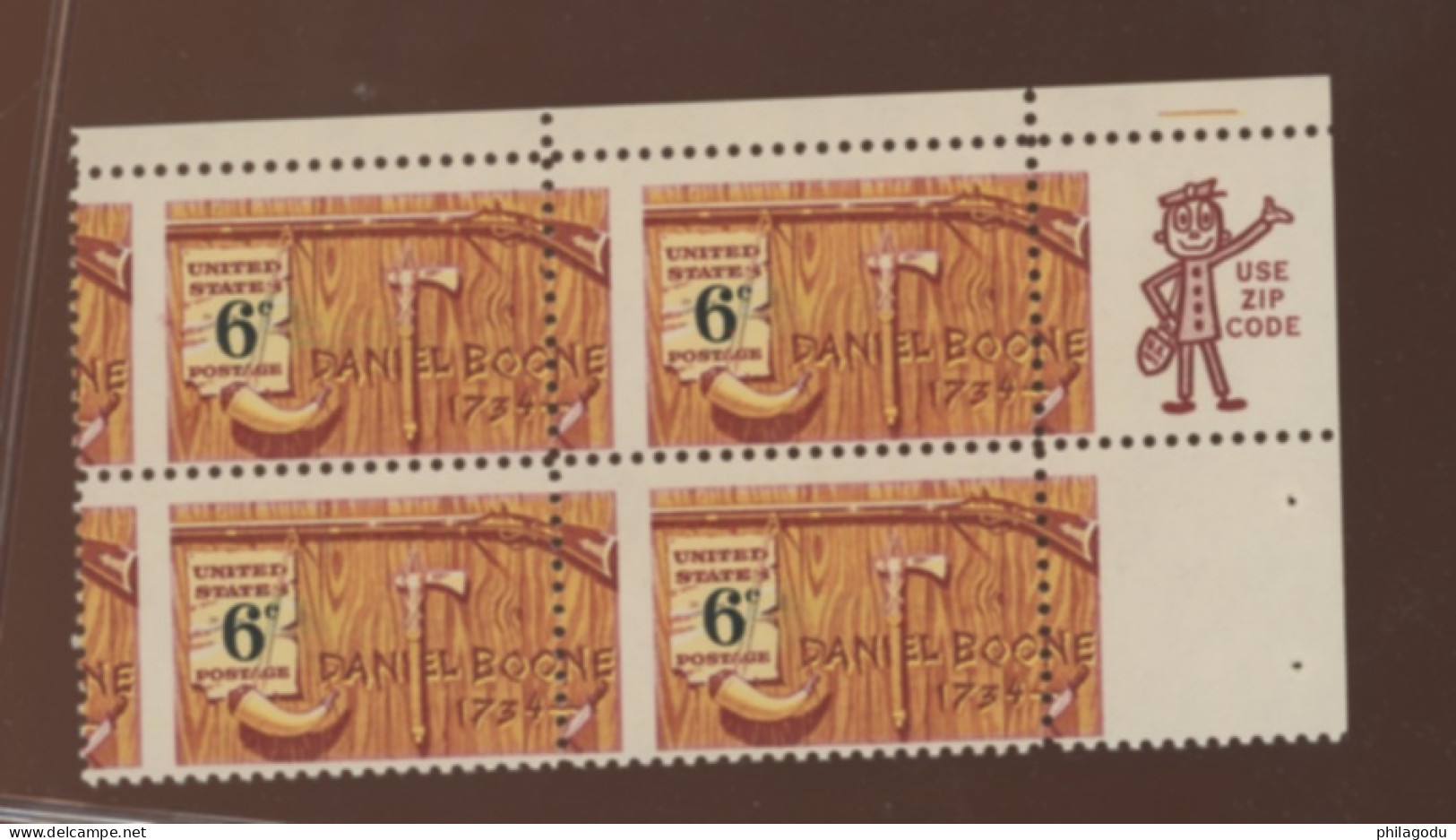 6c. Daniel BOONE. Mr.ZIP.  Cornet Block Of 4       Postfrich.** Mint N.H.    Wrong Perforation    RIFLE On The Wall - Errors, Freaks & Oddities (EFOs)