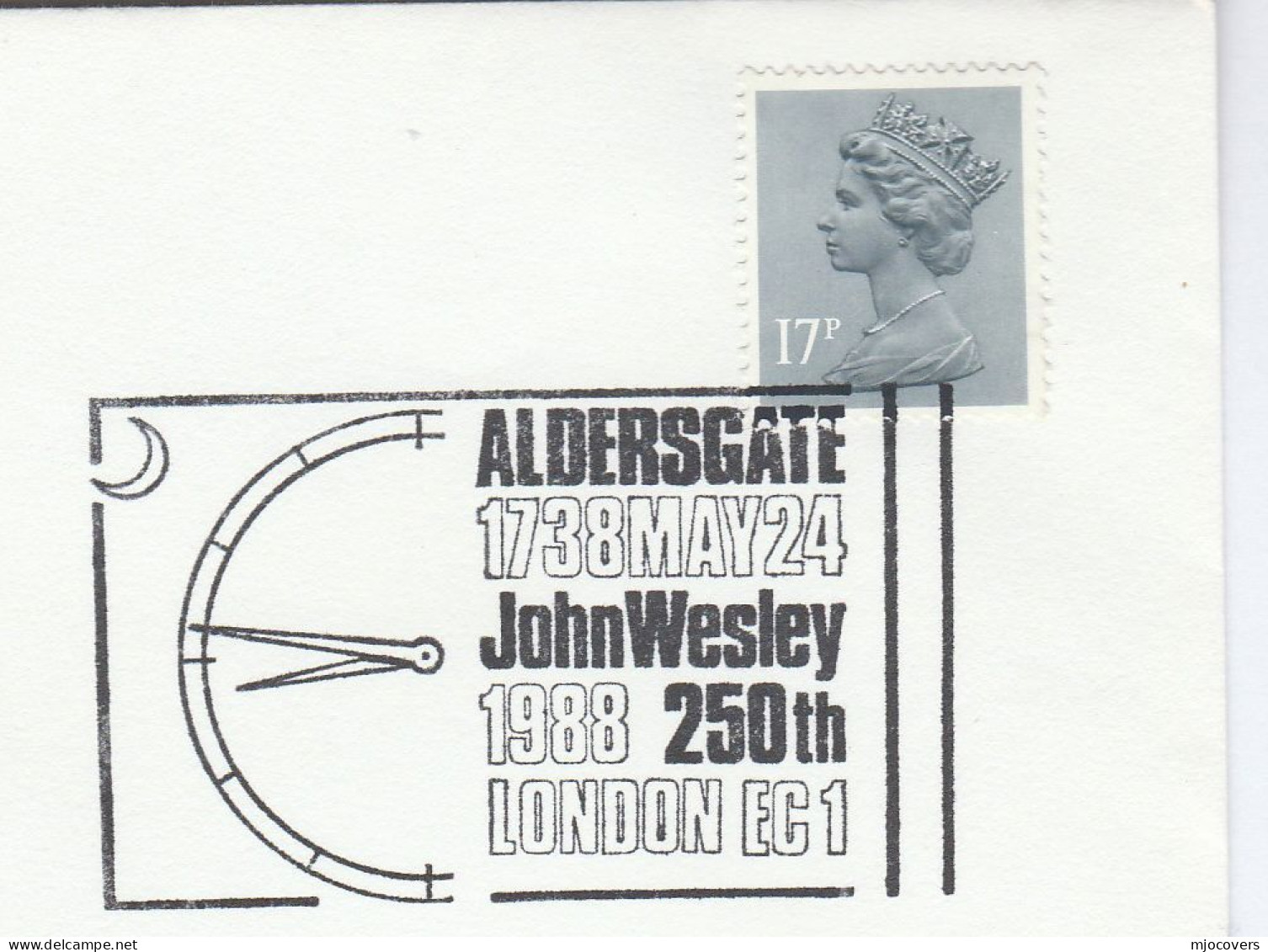 1988 CLOCK, John WESLEY Cover EVENT Aldersgate GB Stamps Religion - Clocks