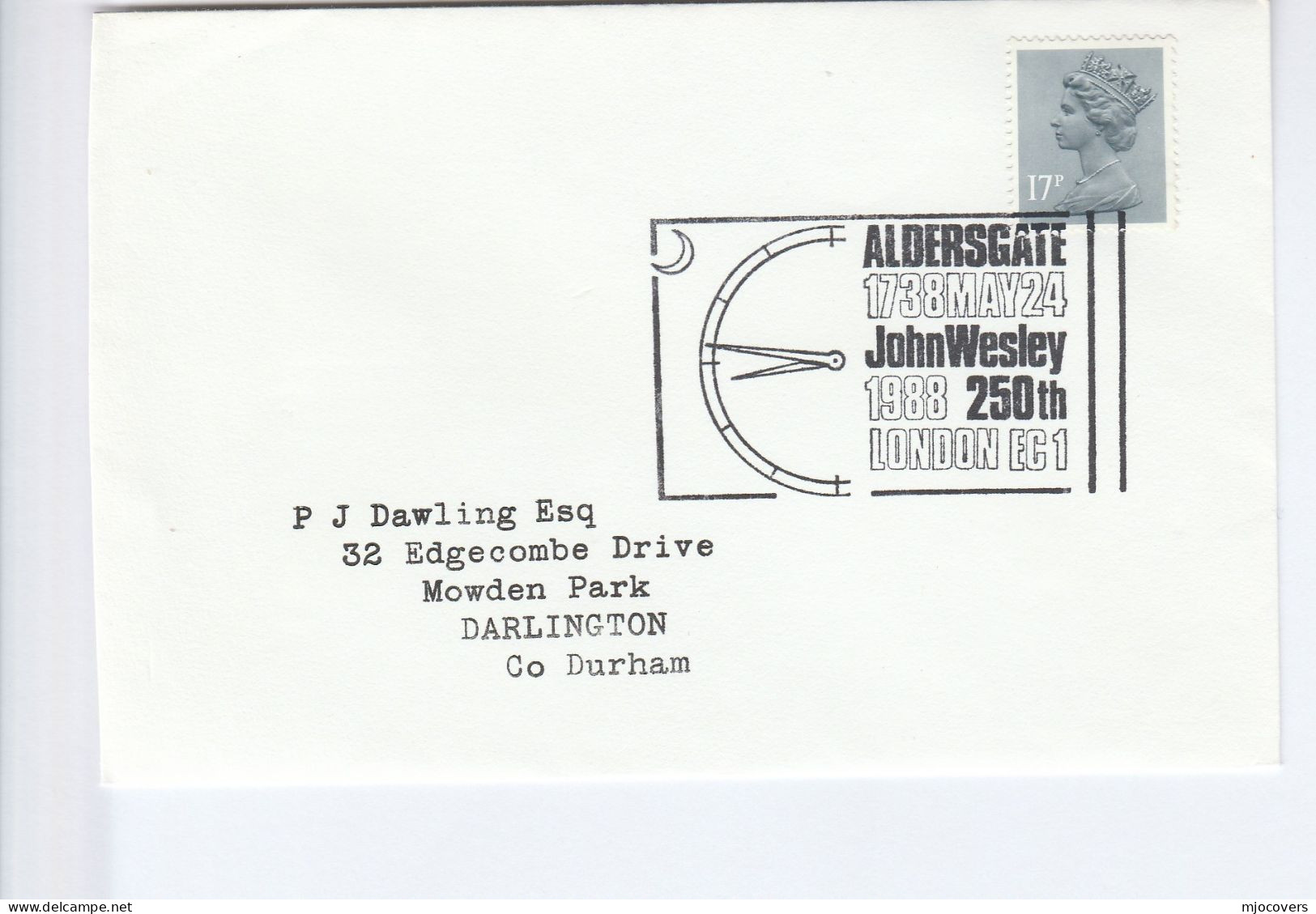 1988 CLOCK, John WESLEY Cover EVENT Aldersgate GB Stamps Religion - Horlogerie