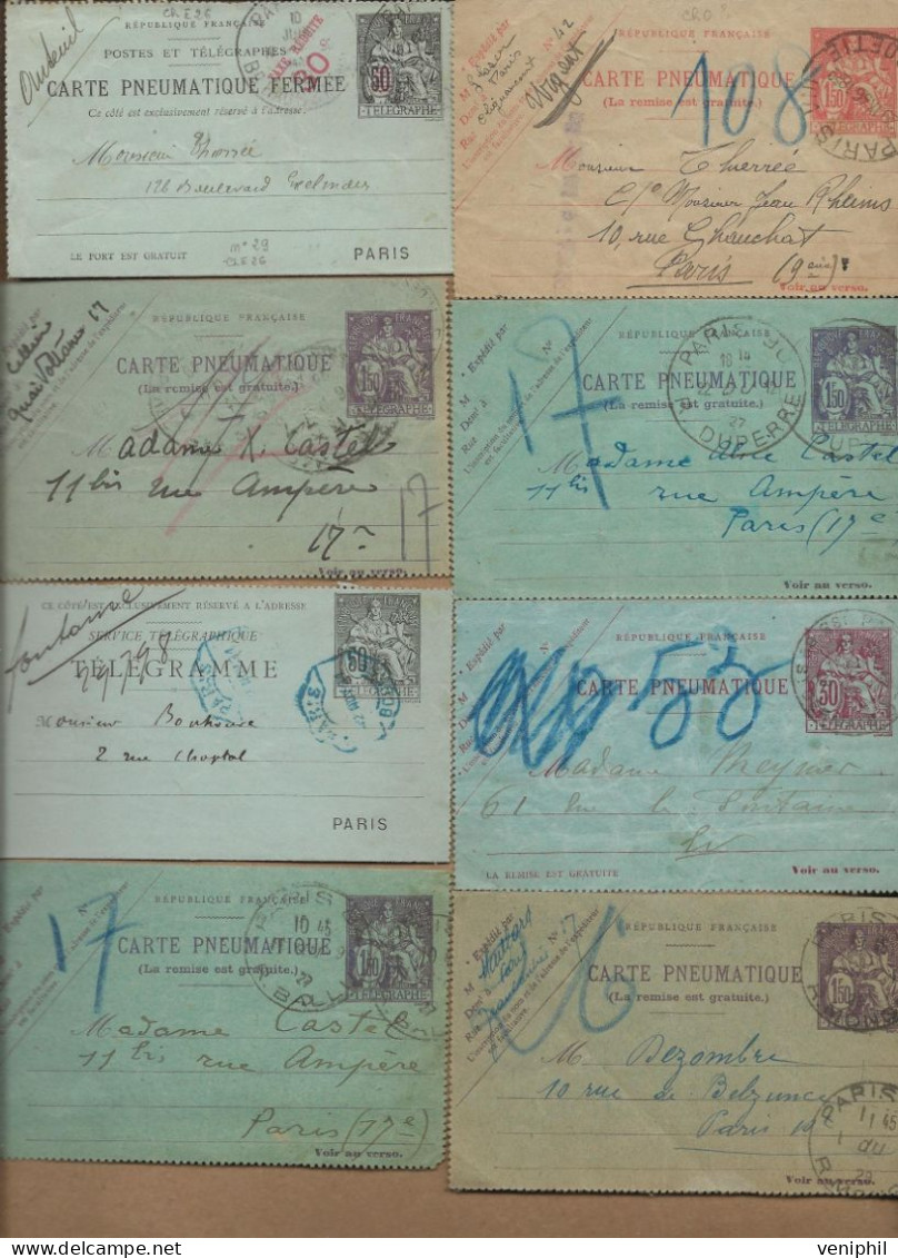 LOT DE 8 LETTRES PNEUMATIQUES - PERIODE 1907 A 1936 - Rohrpost