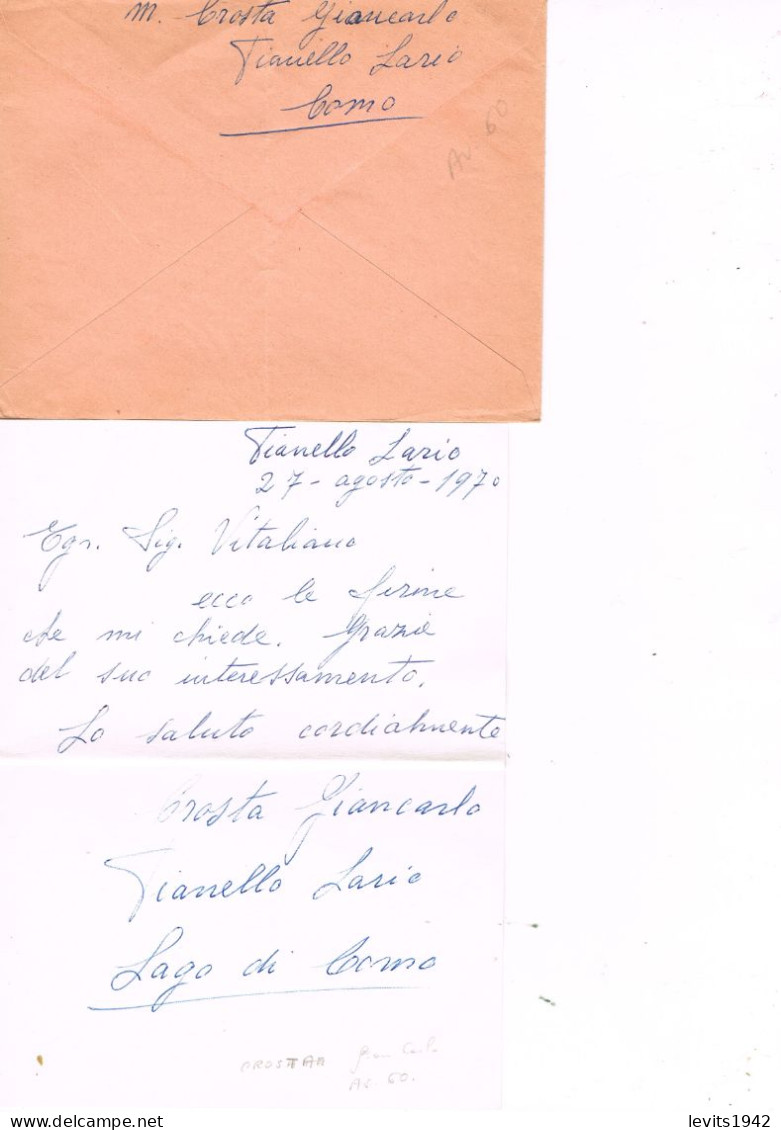 JEUX OLYMPIQUES -  AUTOGRAPHE DE MEDAILLES OLYMPIQUES SUR LETTRE - CONCURRENT D'ITALIE  - - Autogramme