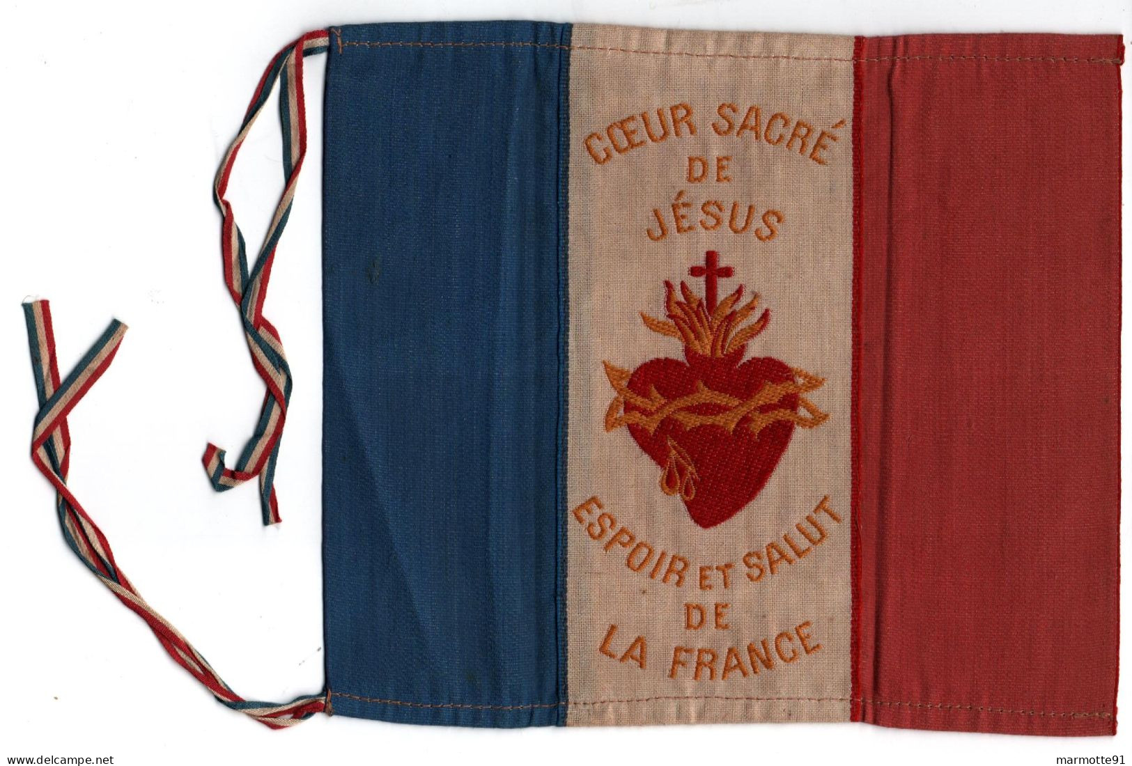 DRAPEAU COEUR SACRE DE JESUS ESPOIR SALUT DE FRANCE GUERRE 1914 1918 POILU PORTE BONHEUR - 1914-18