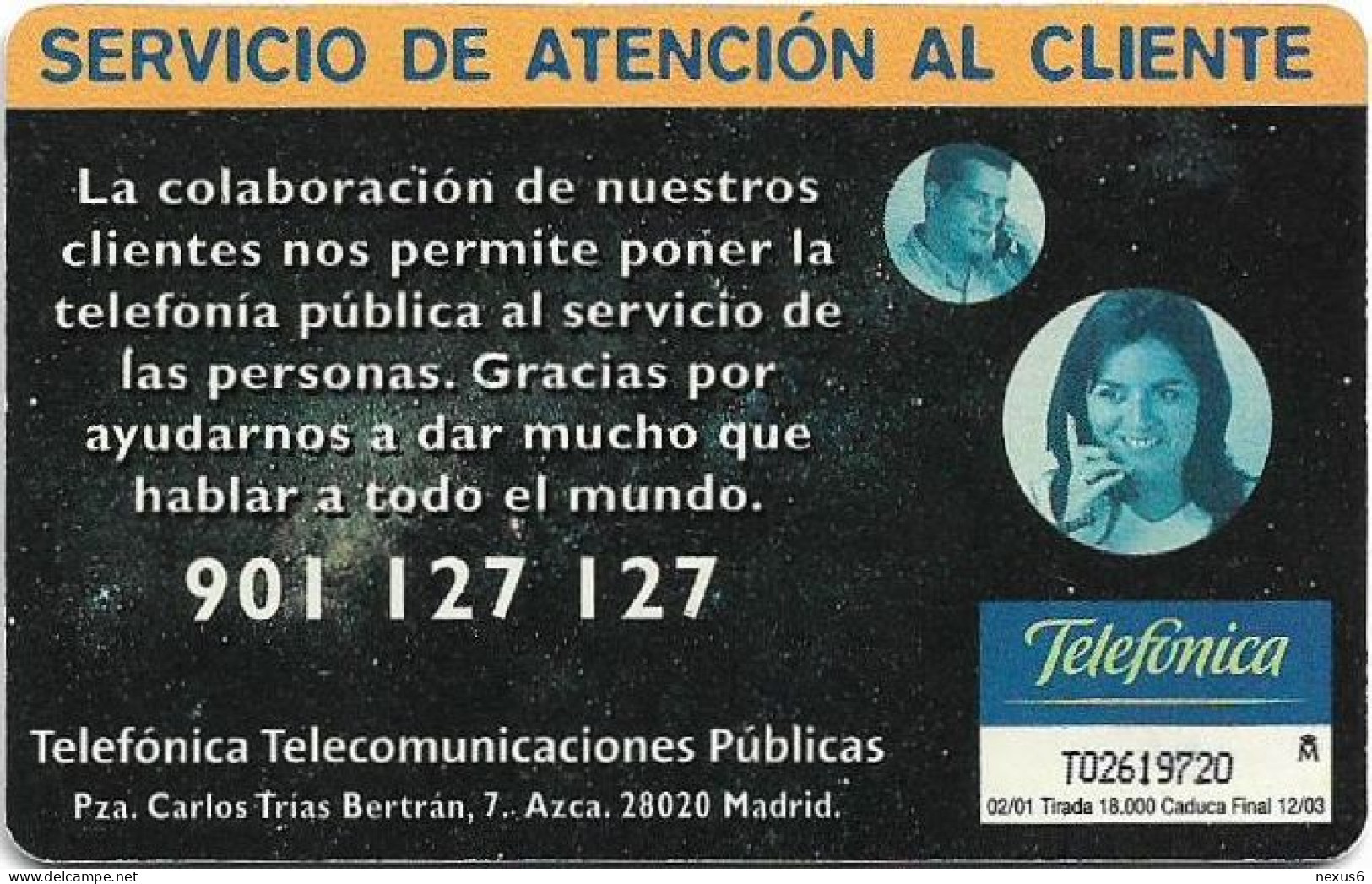 Spain - Telefonica - Servicio Al Cliente VIII - P-451 - 02.2001, 250PTA, 18.000ex, Used - Emissions Privées