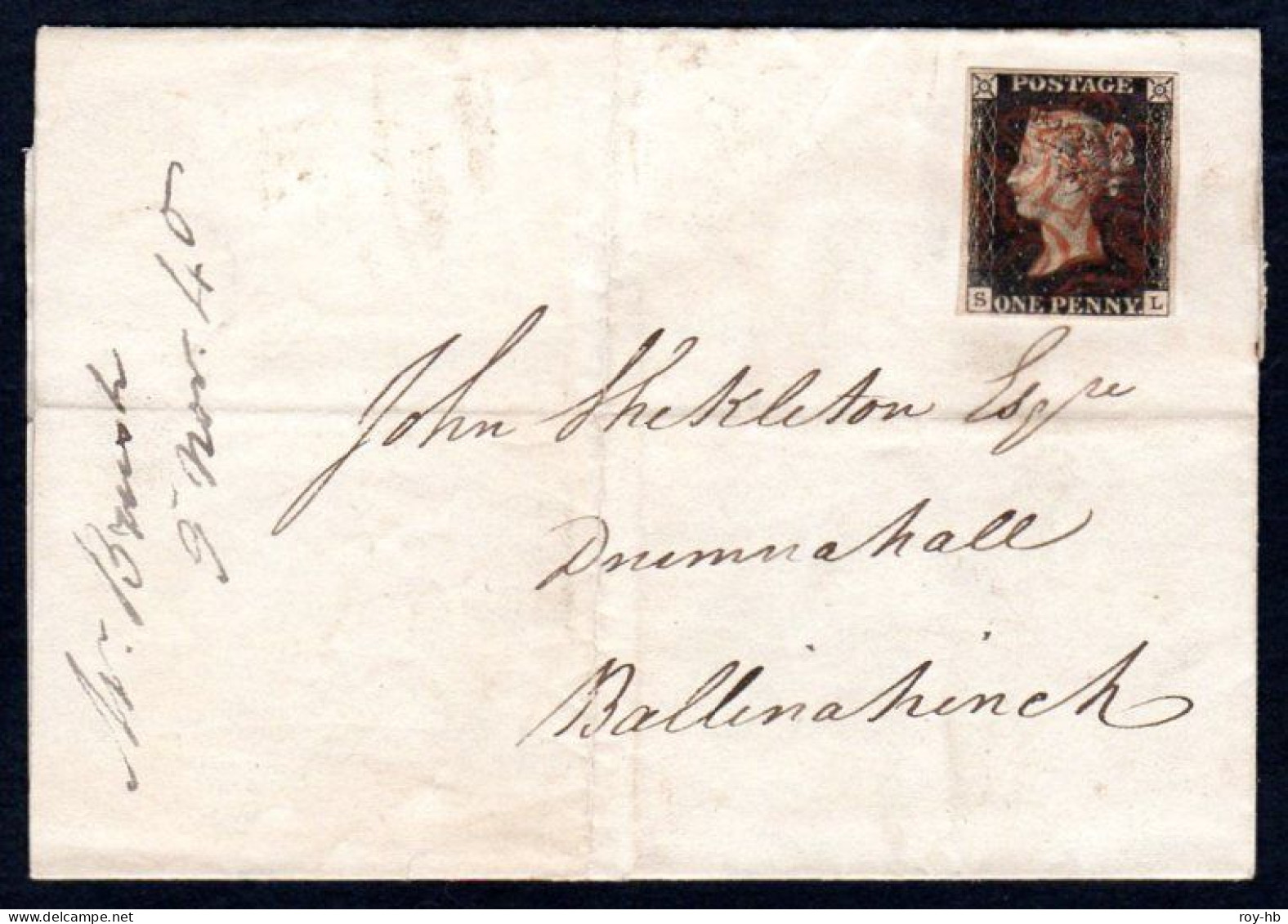 1840 Entire Letter From Dromore To Ballinahinch With 1d Black From Plate VIII, SL, With 4 Margins Clear To Wide - Prefilatelia