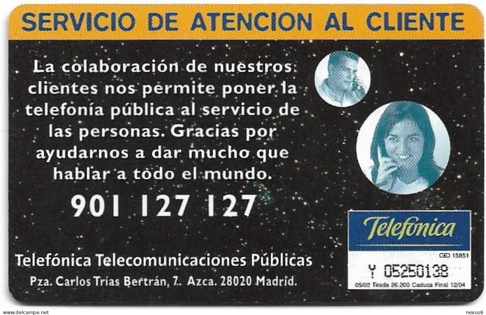 Spain - Telefonica - Servicio Al Cliente - P-495 - 3€, 05.2002, 26.200ex, Used - Emissions Privées