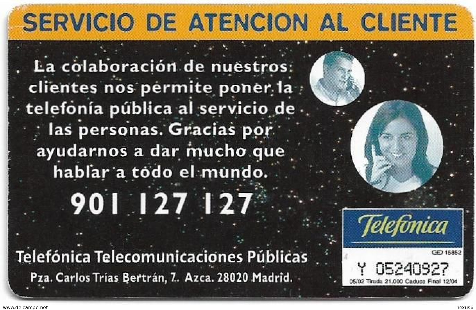 Spain - Telefonica - Servicio Al Cliente - P-496 - 6€, 05.2002, 21.000ex, Used - Emisiones Privadas