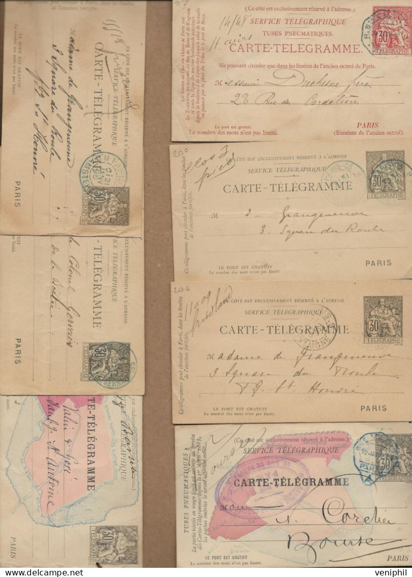 LOT DE 7 ENTIERS POSTAUX  CARTE- TELEGRAMME -  1896-1900 - Konvolute: Ganzsachen & PAP