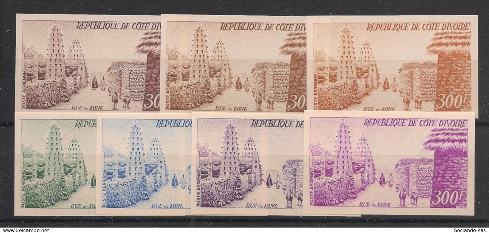 COTE D'IVOIRE - 1966 - PA N°YT. 35 - Rue De Kong - 7 Essais Non Dentelé / Imperf. Essays - Neuf Luxe ** / MNH - Côte D'Ivoire (1960-...)