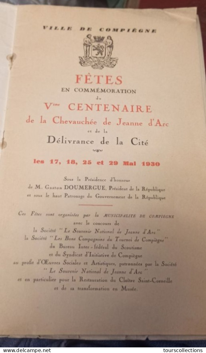COMPIEGNE OISE 60 - 17-18-25 Et 29 Mai 1930 - FETES Du 5° Centenaire De JEANNE D'ARC - Livre Des Festivités - Picardie - Nord-Pas-de-Calais
