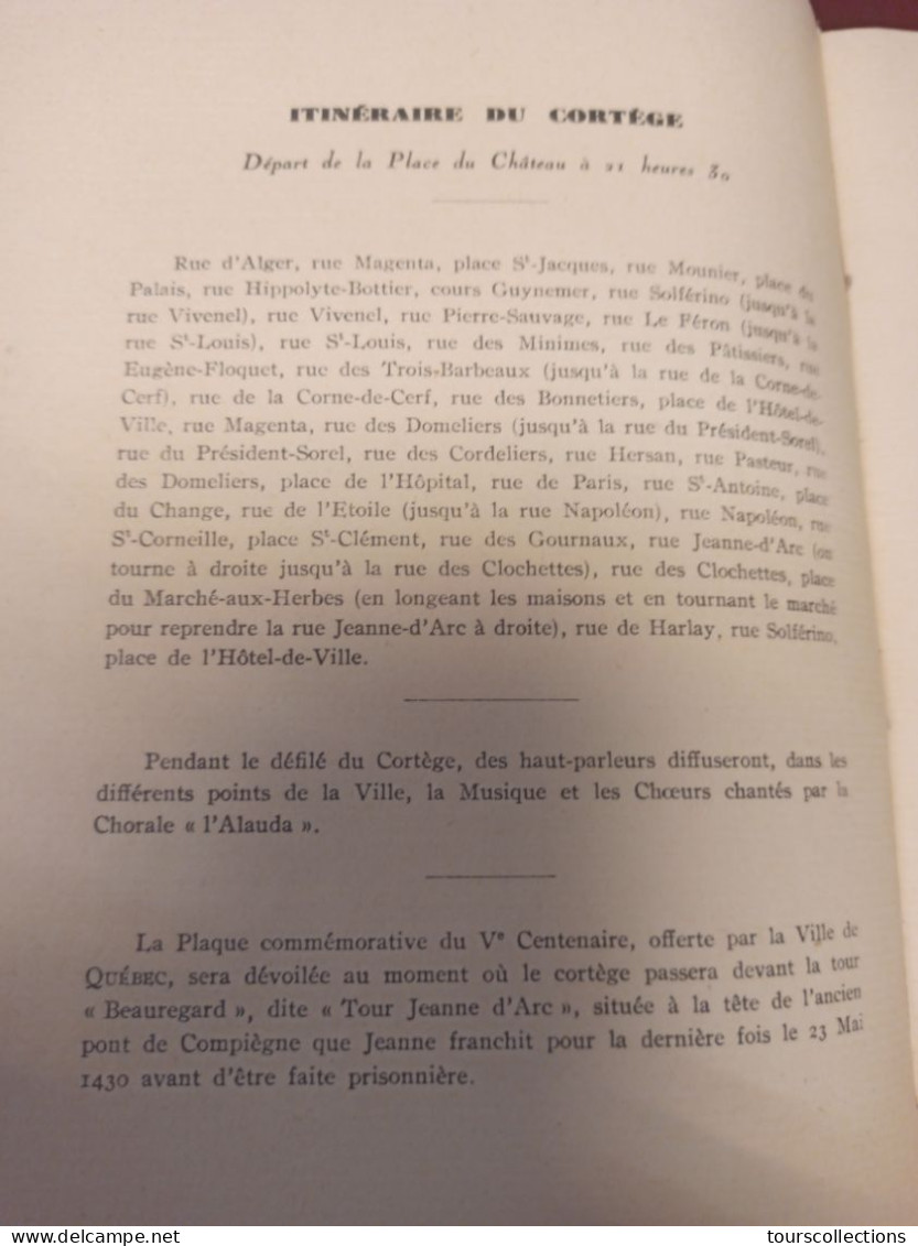 COMPIEGNE OISE 60 - 17-18-25 Et 29 Mai 1930 - FETES Du 5° Centenaire De JEANNE D'ARC - Livre Des Festivités - Picardie - Nord-Pas-de-Calais