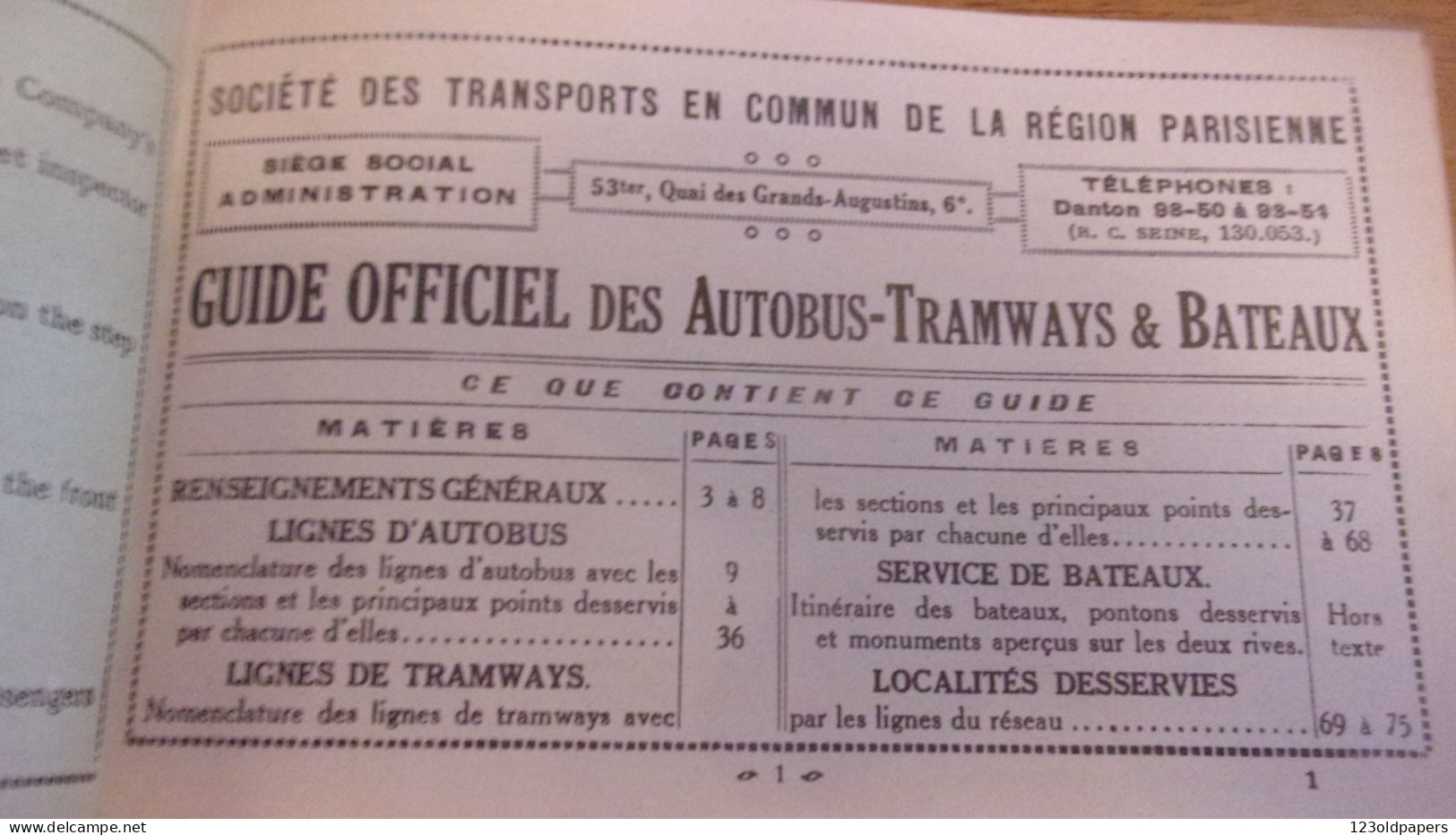 75 -PARIS - Petit guide officiel rare " Autobus - Tramway - Bâteaux " ( Société transport en commun région Parisienne )