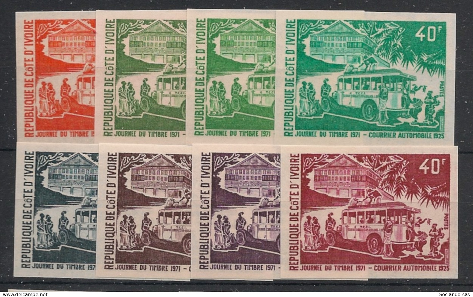 COTE D'IVOIRE - 1971 - N°YT. 311 - Courrier Automobile - 8 Essais Non Dentelé / Imperf. Essays - Neuf Luxe ** / MNH - Côte D'Ivoire (1960-...)