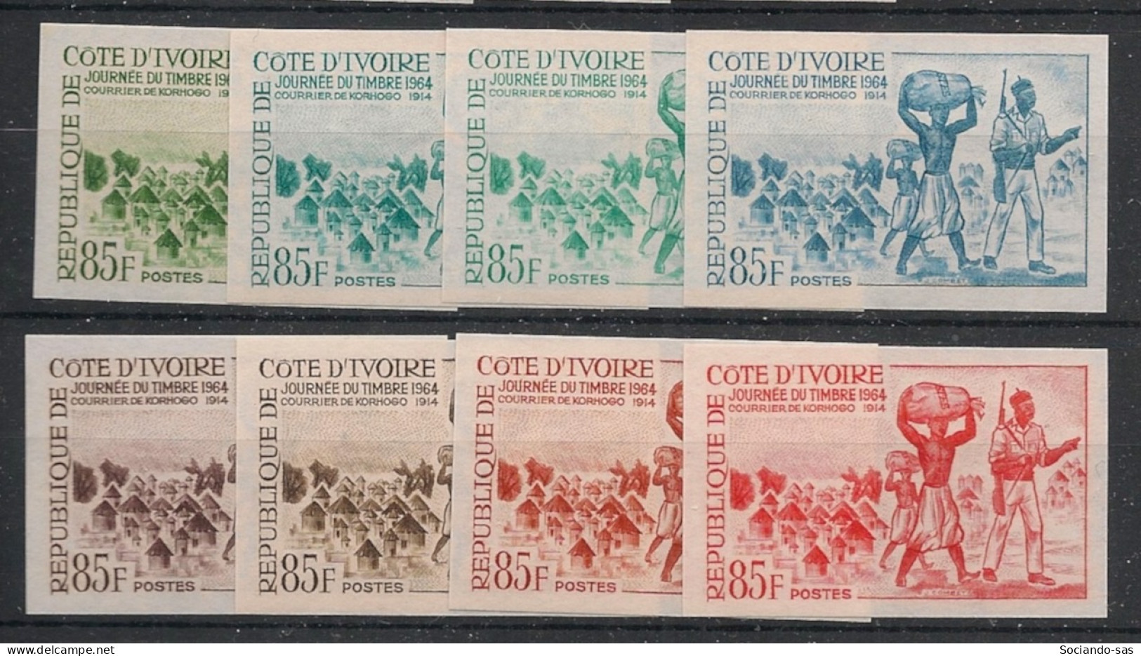 COTE D'IVOIRE - 1964 - N°YT. 229 - Journée Du Timbre - 8 Essais Non Dentelé / Imperf. Essays - Neuf Luxe ** / MNH - Côte D'Ivoire (1960-...)