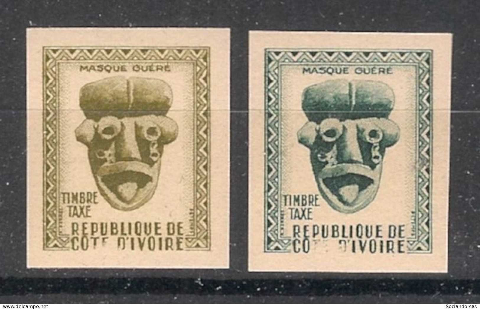 COTE D'IVOIRE - 1960 - Taxe TT N°YT.  - Masque Guéré - 2 Essais Non Dentelé / Imperf. Essays - Neuf Luxe ** / MNH - Côte D'Ivoire (1960-...)