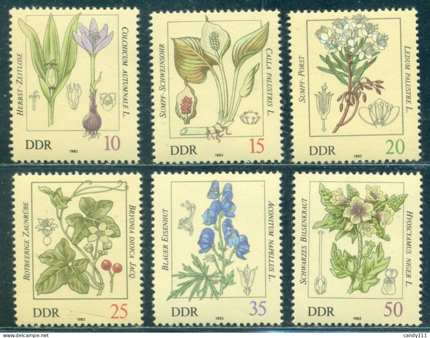 1982 Poisonous Plants,autumn Crocus,devil's Helmet,henbane,bryony,DDR,2691,MNH - Piante Velenose