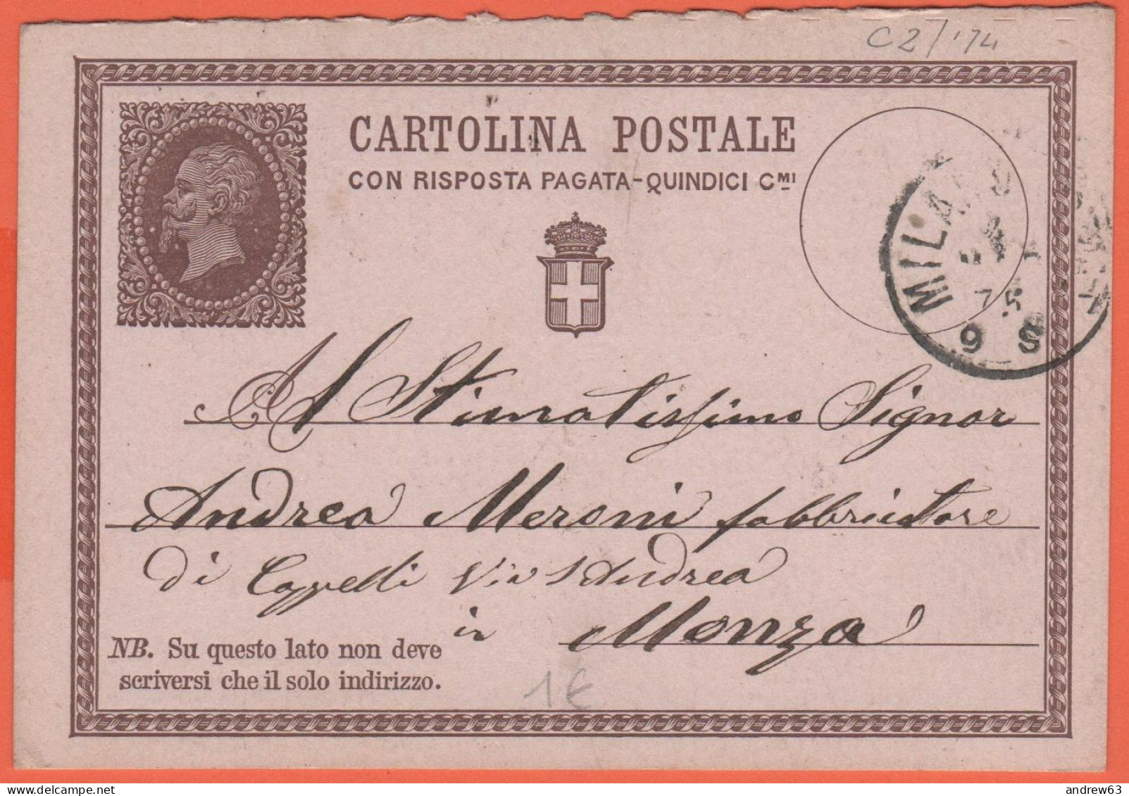 REGNO D'ITALIA - ITALY - ITALIE - 1875 - 15c Vittorio Emanuele II - Cartolina Postale Con Risposta Pagata Intero - Viagg - Interi Postali