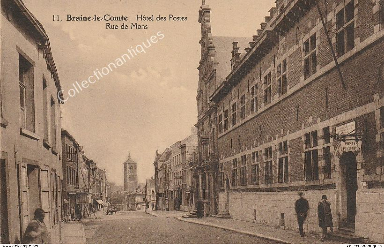 CPA Braine-le-Comte - Hôtel Des Postes Rue De Mons - Circulée 1932 - Divisée - Animée - Braine-le-Comte