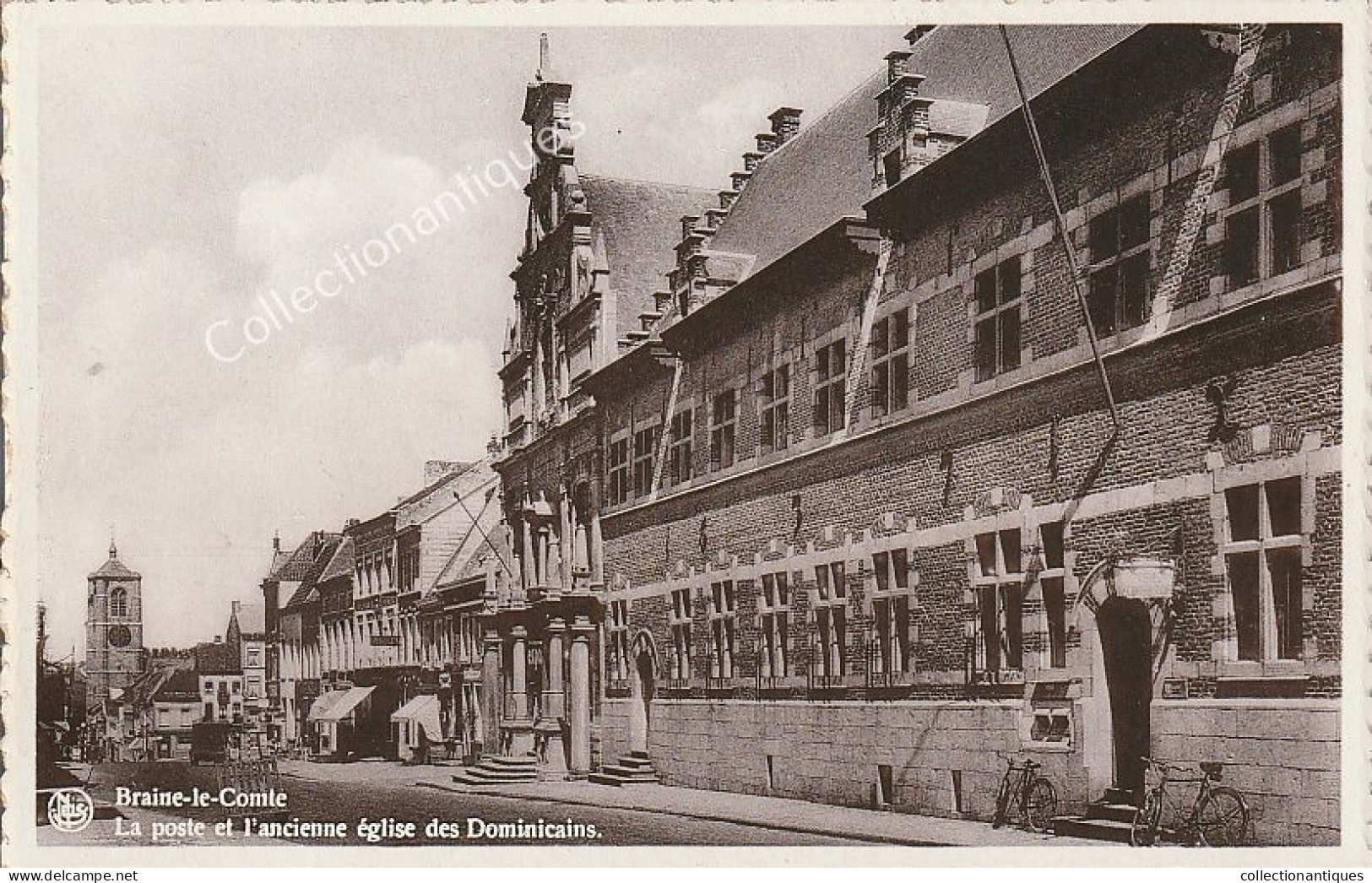 Carte Photo Braine-le-Comte - La Poste Et L'ancienne église Des Dominicains - Non Circulée - Divisée - Animée - Braine-le-Comte