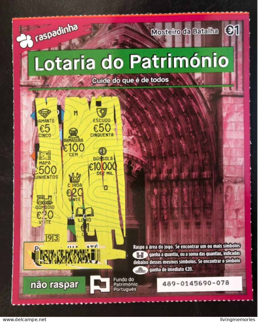 114 E, Lottery Tickets, Portugal, « Raspadinha », « Instant Lottery », « Lotaria Do Património », « HERITAGE »,  Nº 489 - Billets De Loterie